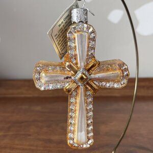 Old World Christmas "Holy Cross" Glass Ornament 2010 w/ Tag Gold & Silver Merck